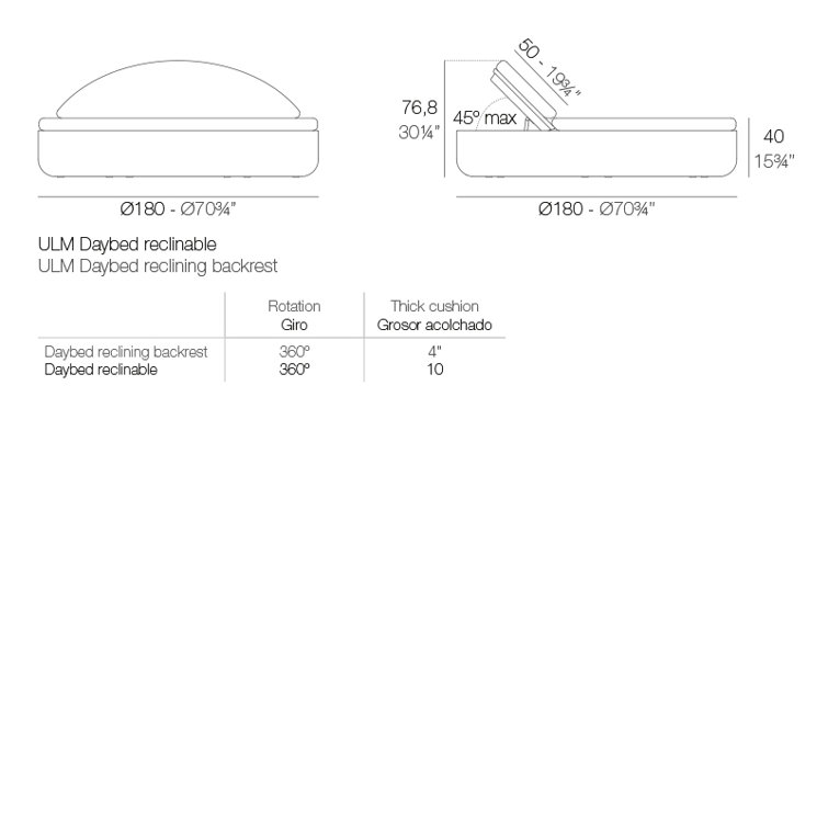Ulm - Daybed Reclining Backrest - 70.75"Dia - Basic