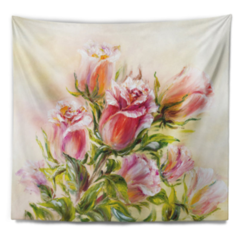 Tapisserie à l'huile de rose Floral, H 68 po x l 80 po