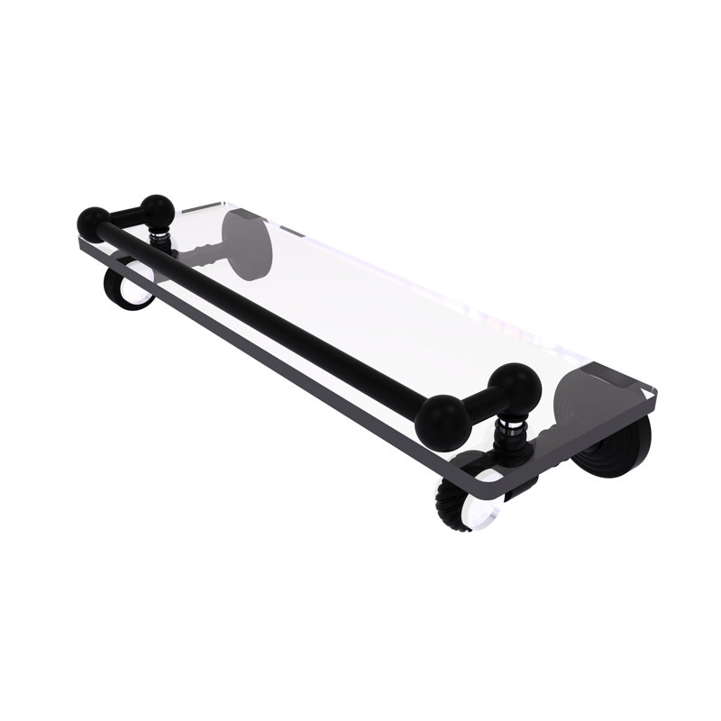 Jarrell Glass Bracket Shelf with Towel Bar, 3.5" H x 16" W x 5.5" D, Matte Black