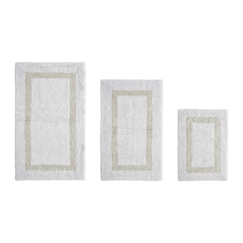 Ensemble de tapis de salle de bain réversible 100% coton ultra doux 3 pièces Atle, Blanc/Ivoire