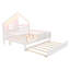 Structure de lit simple en bois avec lit gigogne, tablettes et éclairage pour enfants, blanc-160153170-160153171
