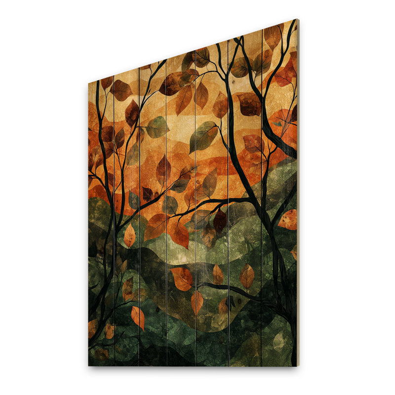 Feuilles de la forêt brune, tranquillité II - feuilles, art mural sur bois de pin naturel, H 40 po x l 30 po x P 0,78 po