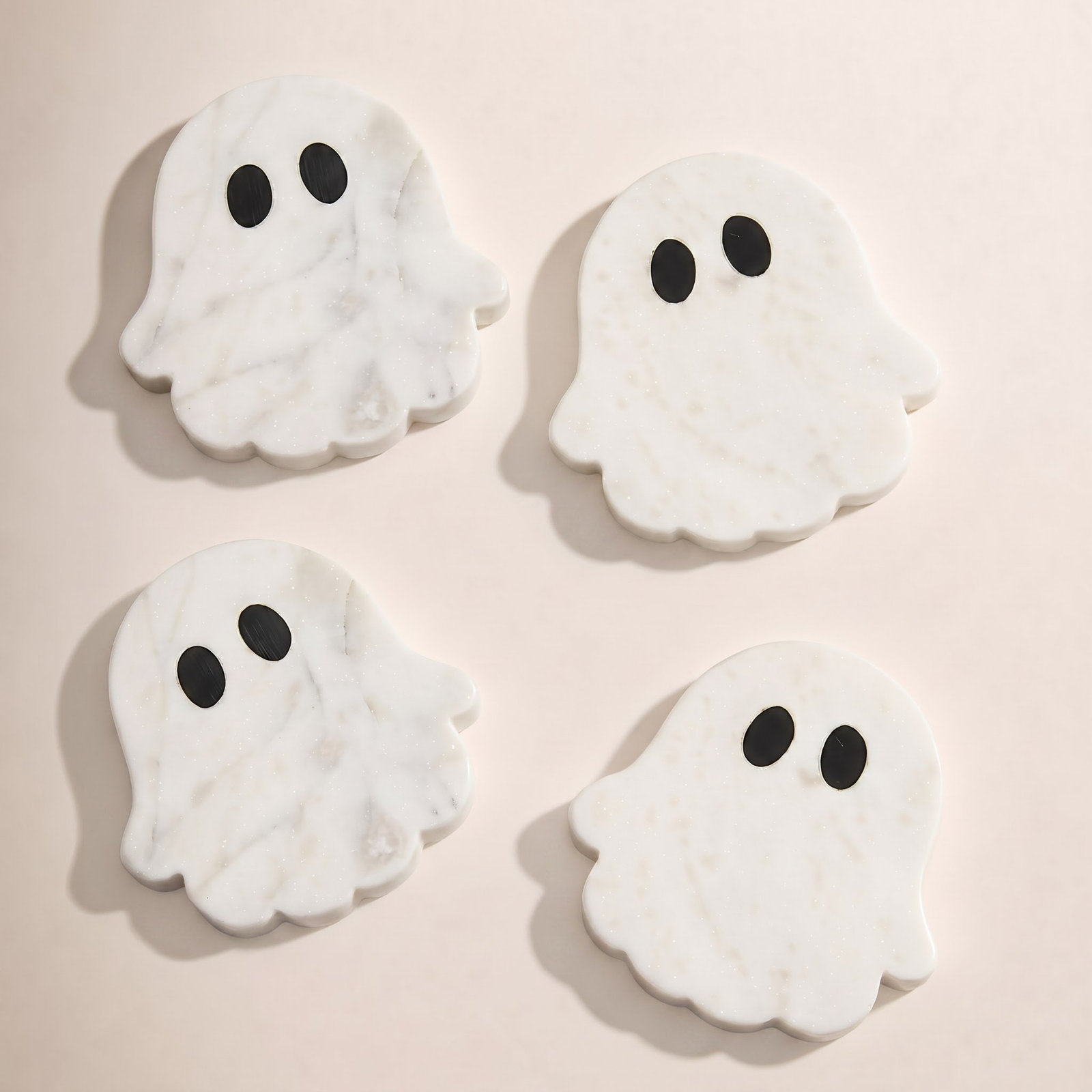 Halloween Ghost Marble and Resin Coaster Set