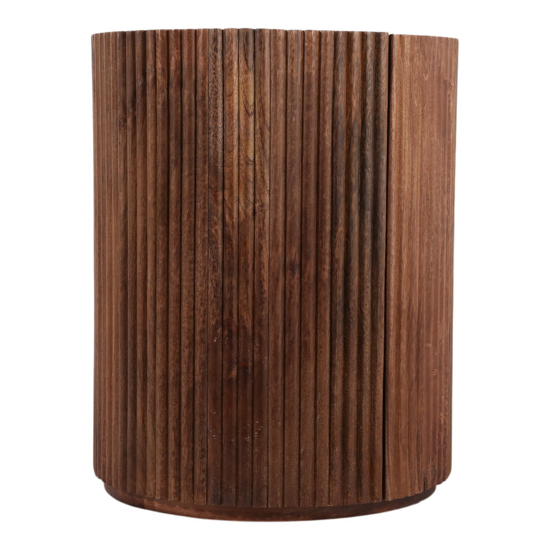 Table d'appoint décorative en bois nervuré avec dessus en marbre et compartiment de rangement - table de bout moderne étroite pour le salon ou la maison - 19,75 po, brun