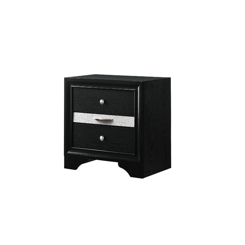 Armoire de chambre à coucher moderne - 3 tiroirs, bois massif, finition noire, avec table de chevet coulissante de luxe noir, plateau inférieur et tiroir