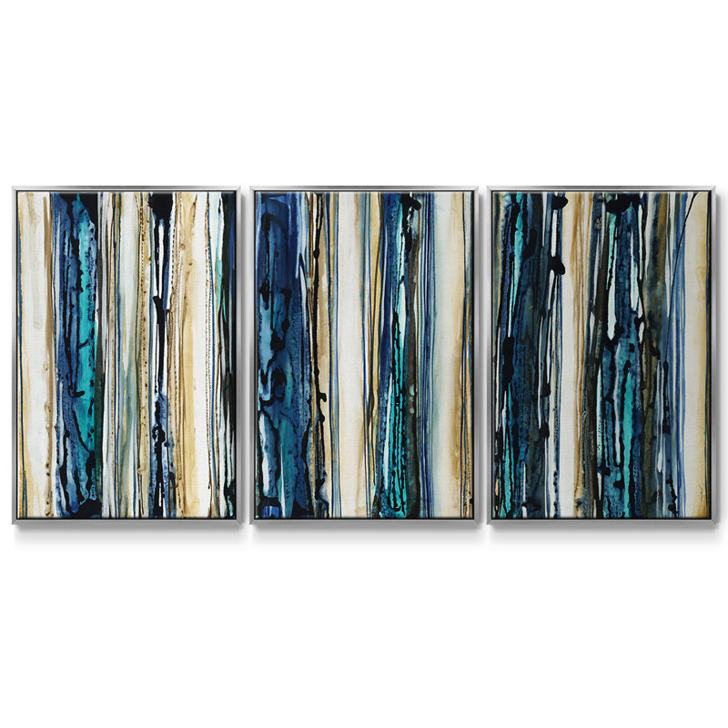 Rayures bleues 3 pièces, H 24 po x l 48 po x P 2 po, Argent