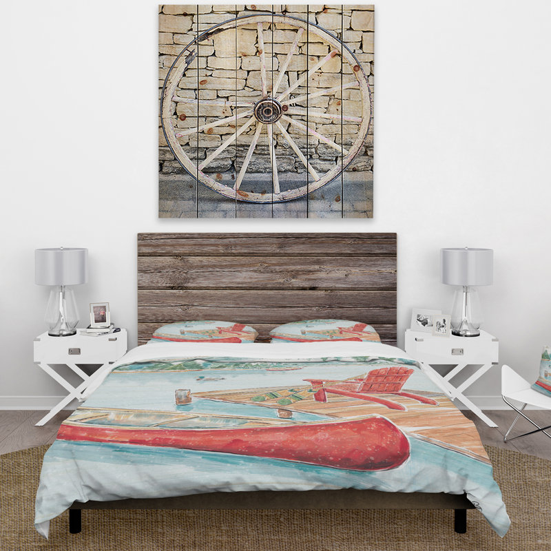 Lake Moments IV - Ensemble de housse de couette Lake House - Microfibre de polyester, Housse simple + 1 taie décorative