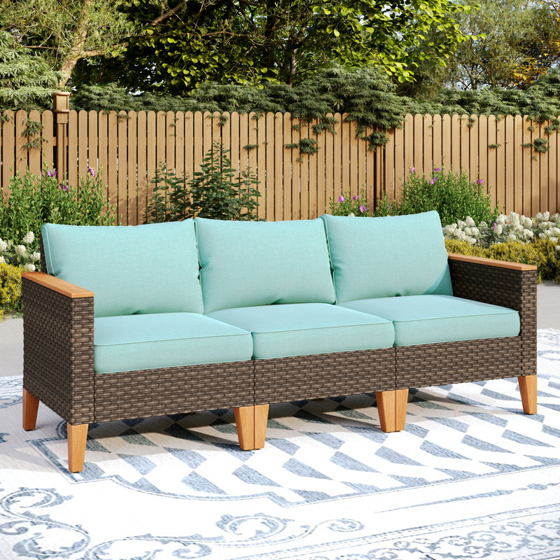 Salem 78.4'' Wide Straight Wicker Patio Sofa with Cushions, Blue