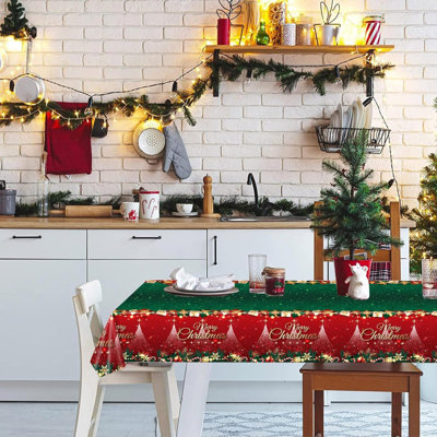 2PCS Christmas Tablecloth,137*274cm Large Shiny Red and Green Xmas Party Table Cover,Disposable Rectangle Christmas Plastic Table Cloth for Christmas Party,Winter Holiday,Christmas Table Decorations
