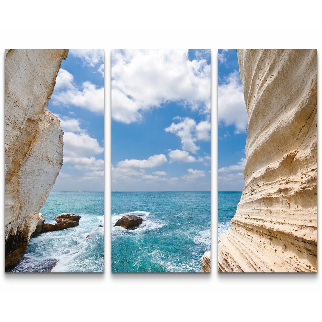 3-tlg. Leinwandbilder-Set Rosh Hanikra Felsen bei Israel