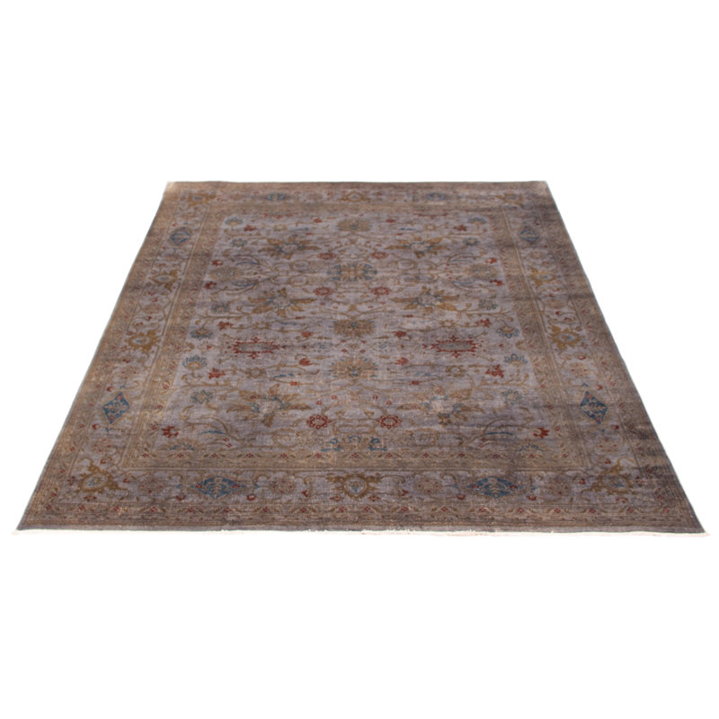 Tapis gris en laine noué à la main de conception unique 7 pi 9 po x 9 pi 9 po