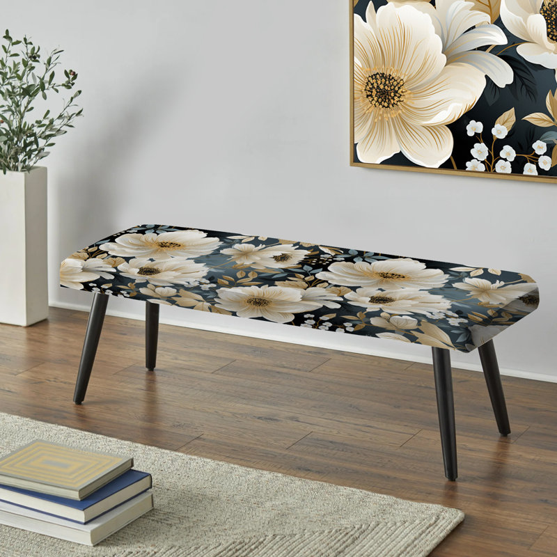 Blanc Begonia Botanicals Collage - Banc rembourré floral noir