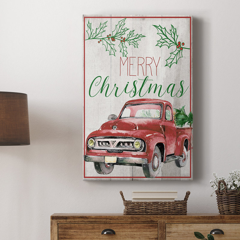 Merry Christmas Red Truck -Gallery Wrapped Cavas, 48" H x 32" W