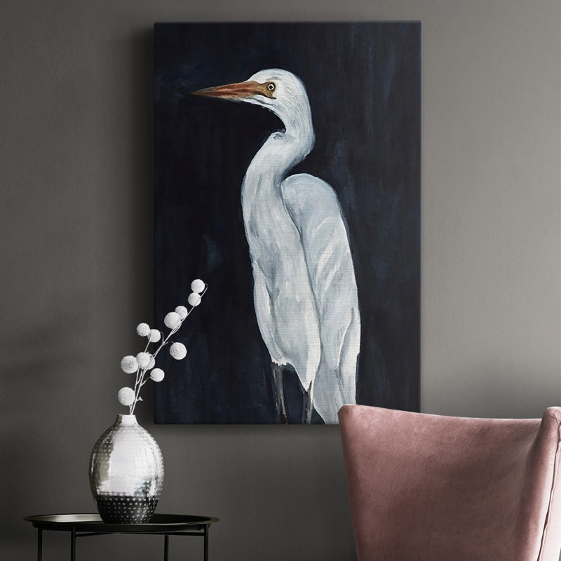 Calm Great Egret I, toile tendue avec châssis de qualité supérieure - prête à être accrochée, H 48 po x l 32 po x P 1 po