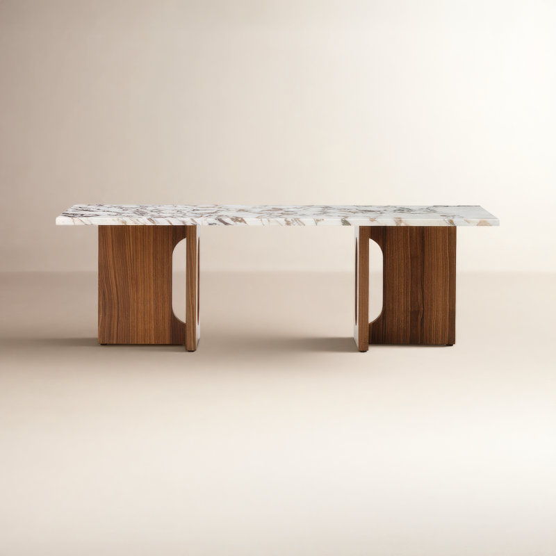 Androgyne Stone Coffee Table, Walnut, Calacatta Viola