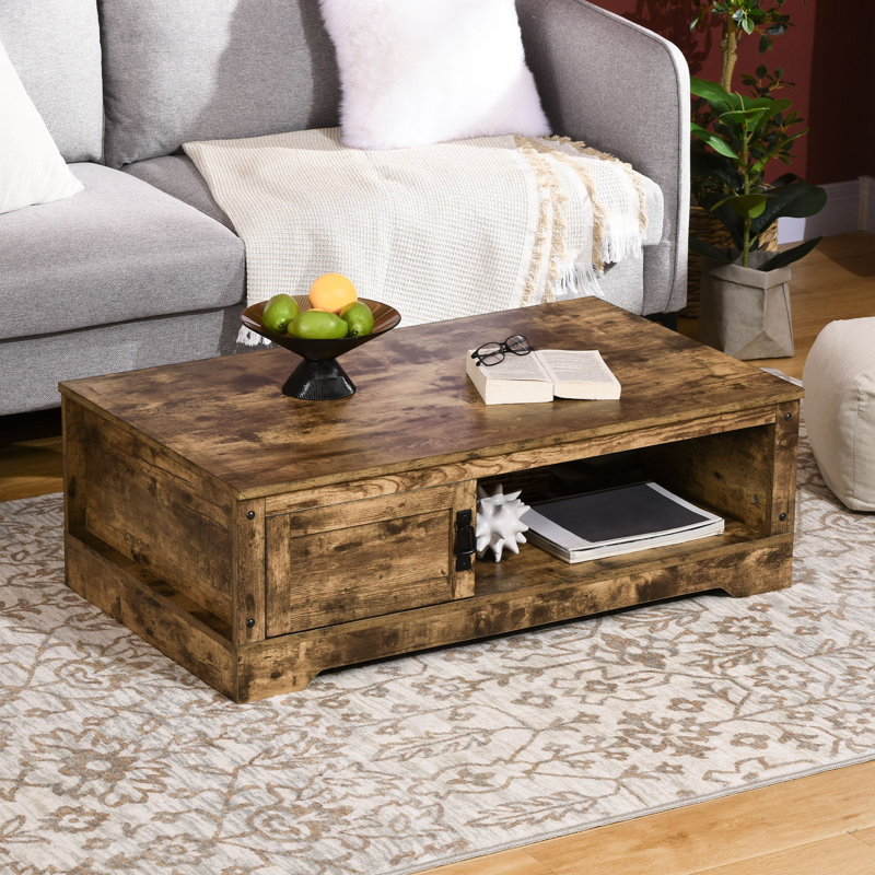 Table basse rustique avec rangement, table basse rétro pour meubles de salon, table basse avec armoire, compartiments de rangement ouverts