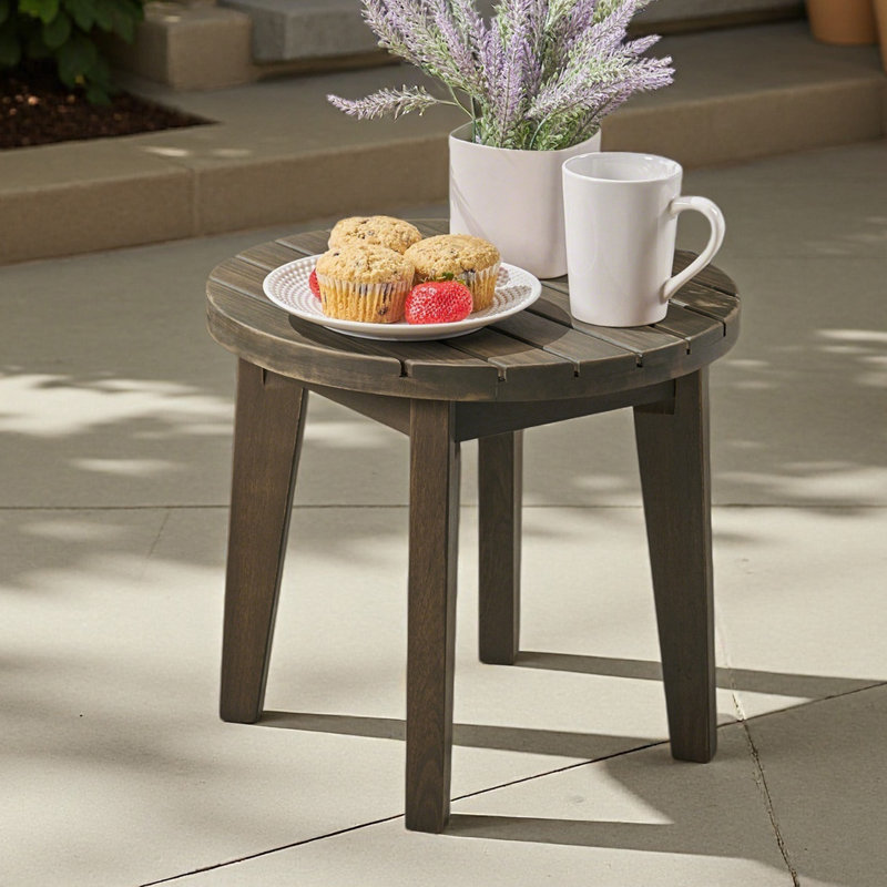 Outdoor 16" Acacia Wood Side Table, Gray
