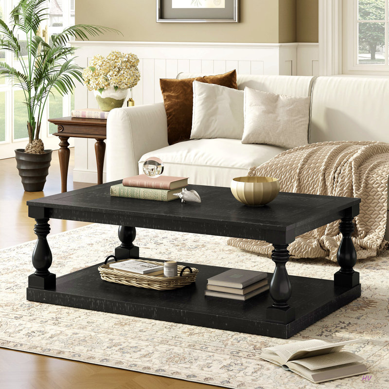 Vintage Coffee Table Featuring Artistic Vase Column Legs And Luxurious Pine Veneer For Timeless Charm,Suitable For Living Room, Study Room