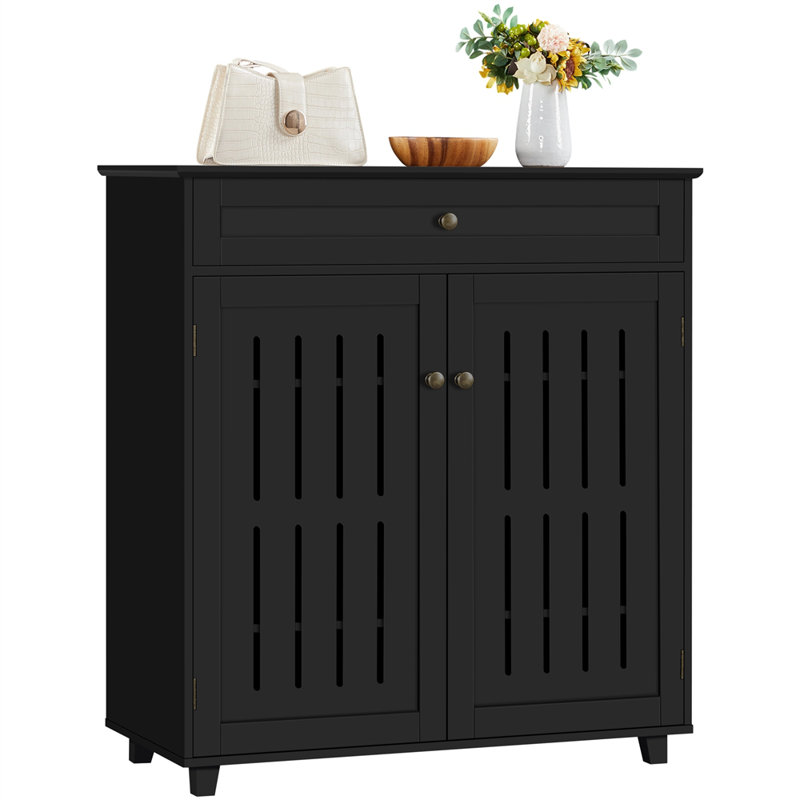 Modern 4 Tier  Cabinet 18-Pair Capacity Shoe Cabinet with Adjustable Shelves and Air Vents, Black