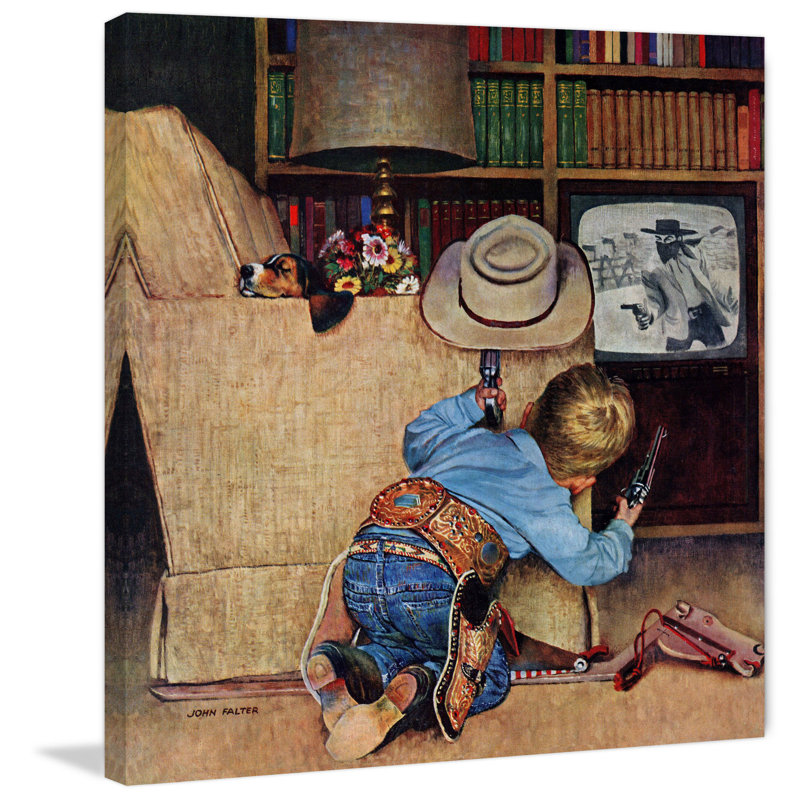 Cowboy And TV - Wrapped Canvas Print, 122 cm H x 122 cm W