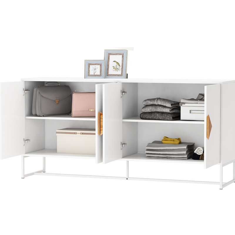 Square Handle Solid Wood Sideboard, 4 Doors And Double Storage Space, Living Room Buffet, Tv Stand, E1 & Iron Frame, Painted, Stable Sideboard With Legs - Ensures Firm Support