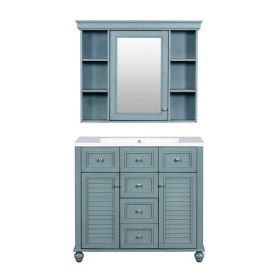 Meuble-lavabo avec armoire à pharmacie 36 po Clowser, armoire à miroir moderne avec tablette réglable, armoire de rangement pour salle de bain avec 2 portes à fermeture douce et 2 tiroirs