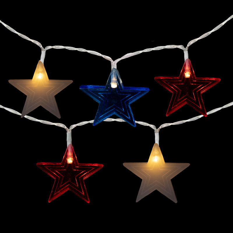 Guirlande de 20 lumières DEL patriotiques en forme d'étoile Americana 20 fils