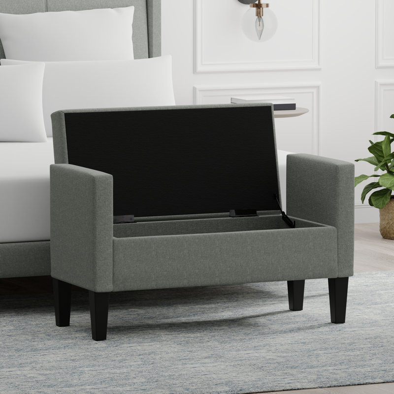 Anye Polyester Upholstered Storage Bench, 24" H x 42" W x 17.8" D, Stone
