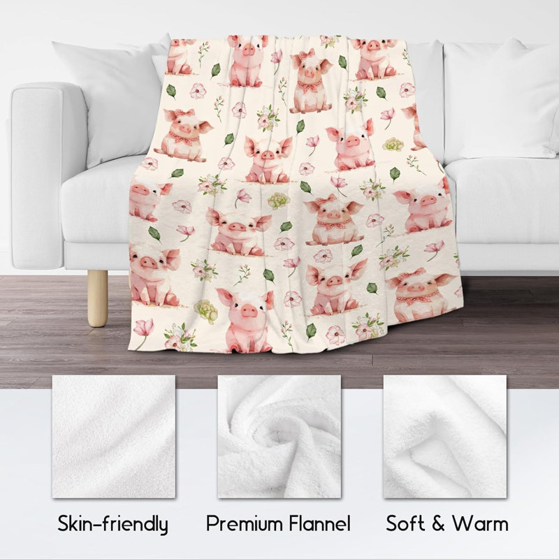 Couverture de cochon, jolis cadeaux mignons pour les adolescents Grils, jeté en flanelle douillette pour canapé, 60 po x 50 po