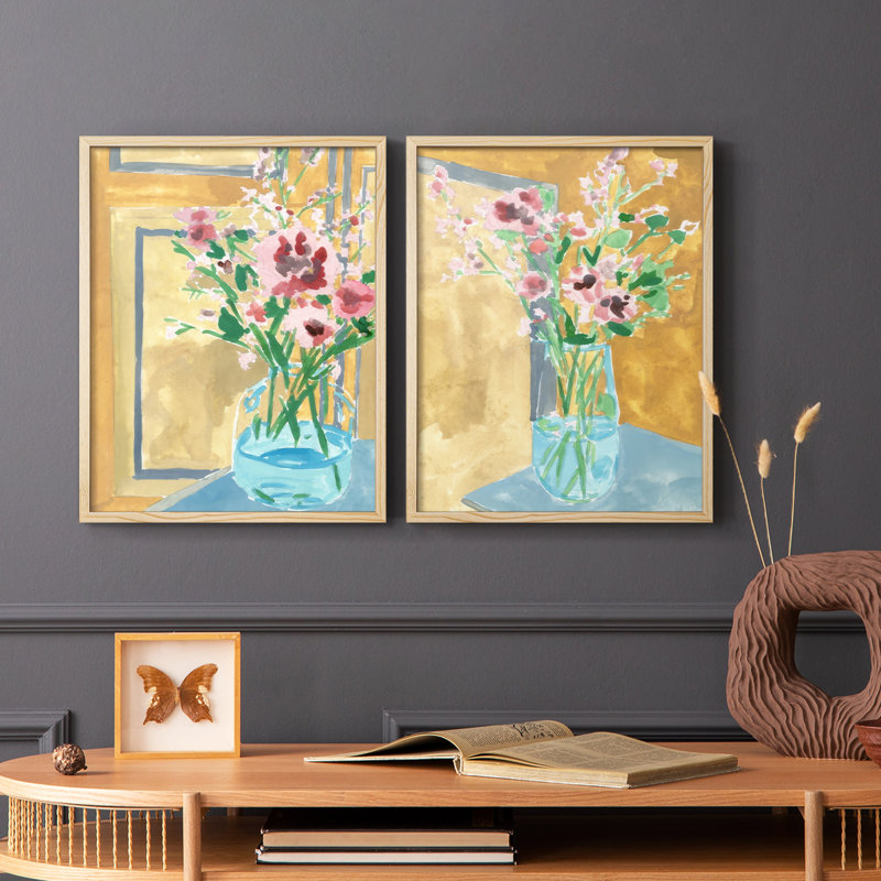 Fleurs en bouteille I - reproduction encadrée de qualité supérieure - prête à être accrochée - aucun clou requis - aucun clou requis