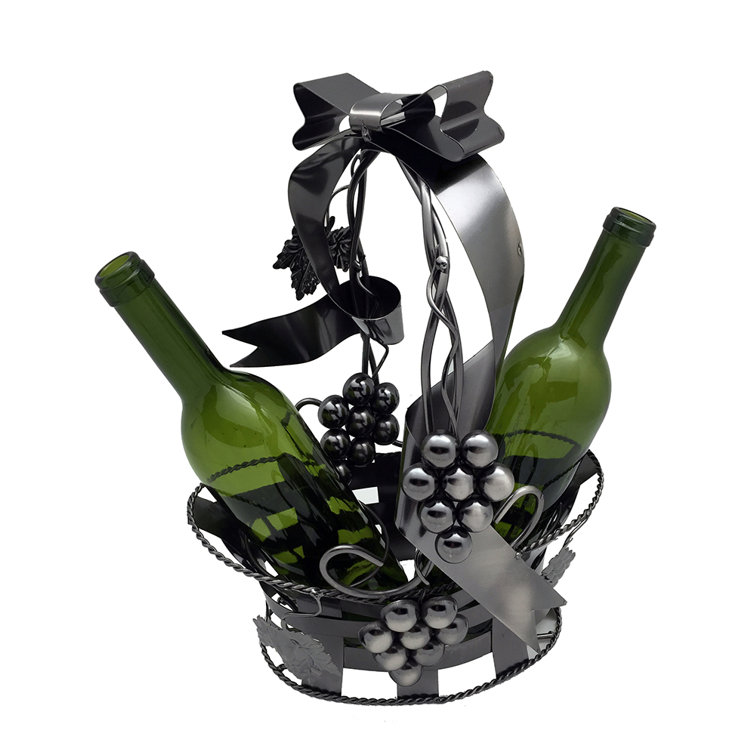 Basket Holding 2 Bottle Tabletop Wine Bottle Rack