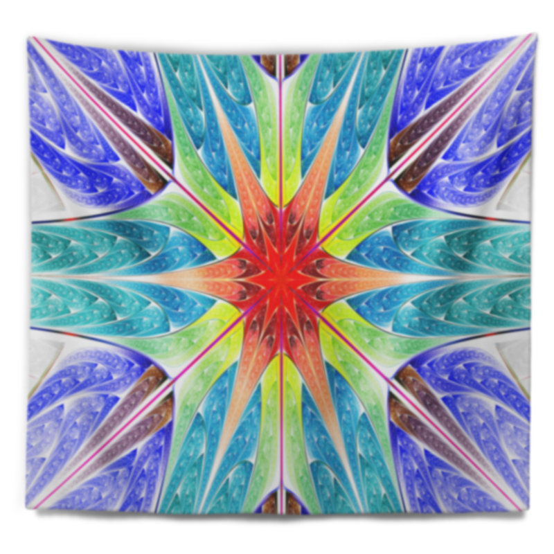 Tapisserie abstraite en motif bleu fractal, H 68 po x l 80 po