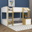 Lit superposé avec bureau, cadre de lit superposé avec armoire de rangement, escabeau large, garde-corps, ports USB