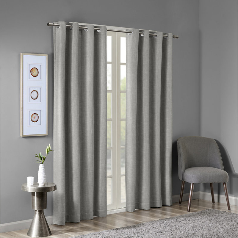 Printed Heathered Blackout Grommet Top Curtain Panel(Only 1 Pc Panel), Gray, 50" W x 54" L