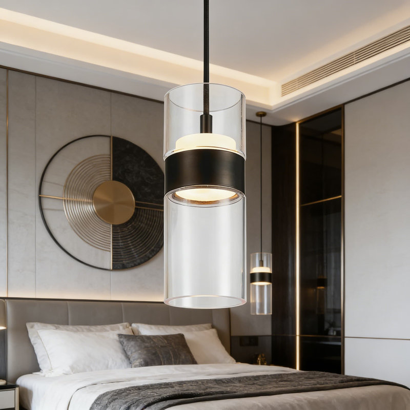 Luminaire suspendu haut / bas à DEL Jessica avec abat-jour en verre transparent, luminaire moderne à intensité variable, blanc chaud 2 700 K, IRC 90, installation facile