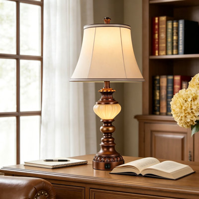 27 Inch Farmhouse Tall Table Lamps Set of 2 for Living Room, Vintage Resin Nightstand Lamps with Nightlight and Dual USB Ports, Traditional Bedside End Table Lamps for Bedroom Home Decor, Bulbs Included