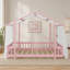 Lit plateforme double avec baldaquin en tissu transparent et guirlandes lumineuses-678601078-678601079