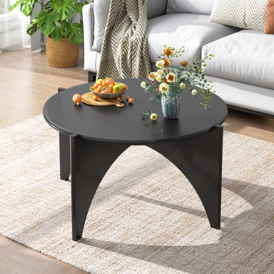 Table basse ronde, table basse Mid Century Modern en bois massif, tables à thé modernes pour le salon, la maison et le bureau, 29,9 x 29,9 x 15,7, noir