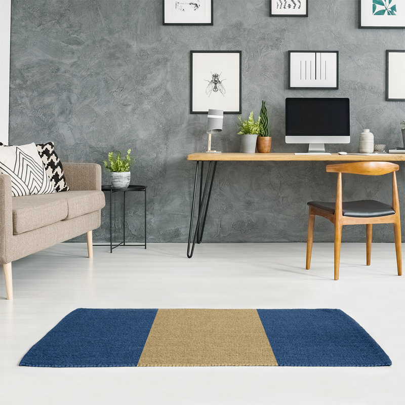 Tapis à rayures bleu marine/doré, Rectangle 4 pi x 6 pi