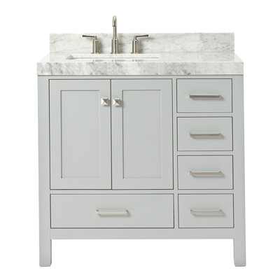 Meuble-lavabo simple en bois massif 36 po avec plateau en marbre Carrara de Cambridge 36 po Cambridge