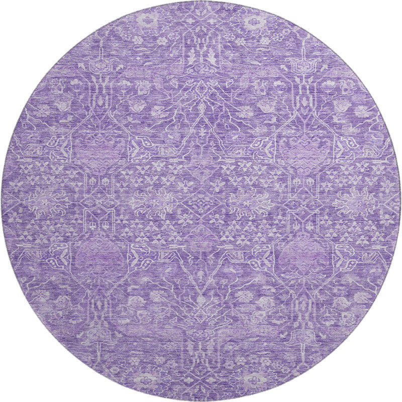 Premium Machine Washable Ducote AMF1133 Global Rug, Round 8'