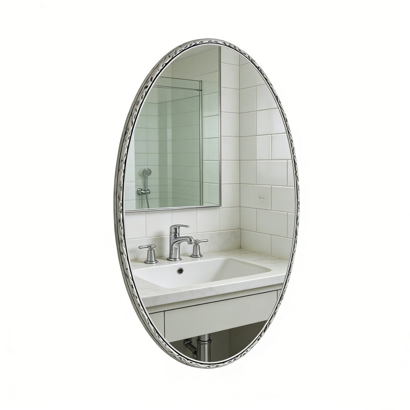 Iron Art Oval Retro Mirror, Silver