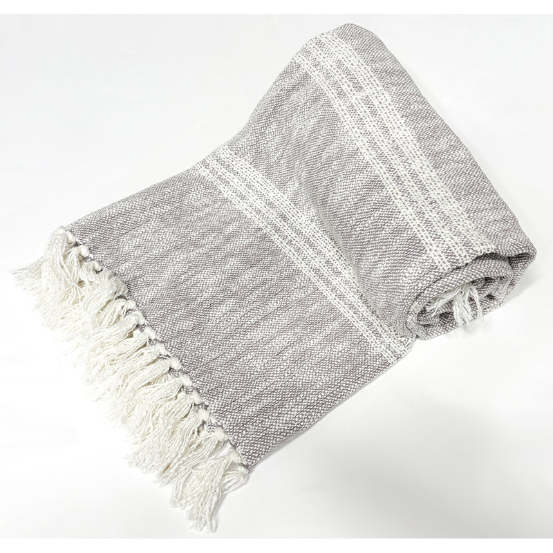 Jeté en tricot Evelyn - rayures, Beige / Mauve
