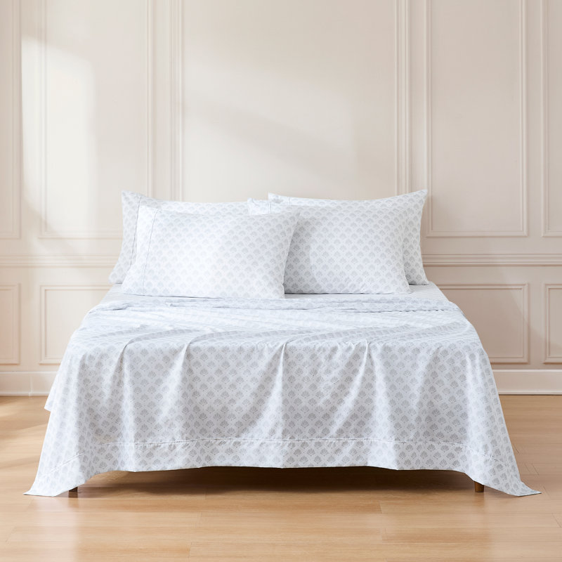Scallop Fan Gray Sheet Set, Queen Sheet Set with 5 Additional Pieces