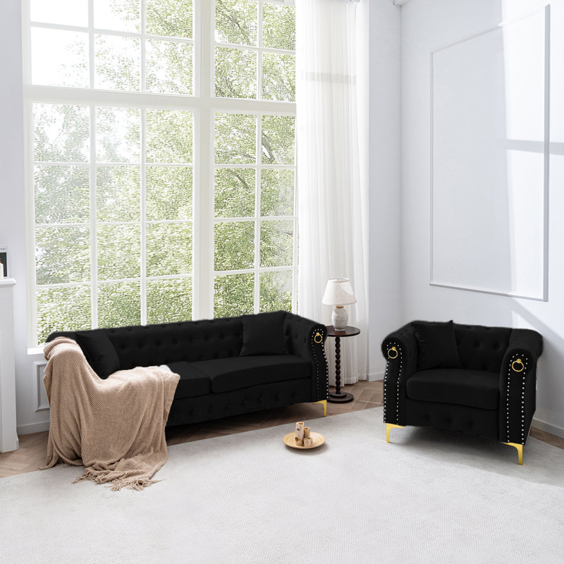 Ensemble de canapé en velours 2 pièces, Noir