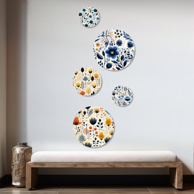 Mariana - ensemble d'art mural floral rond 5 pièces