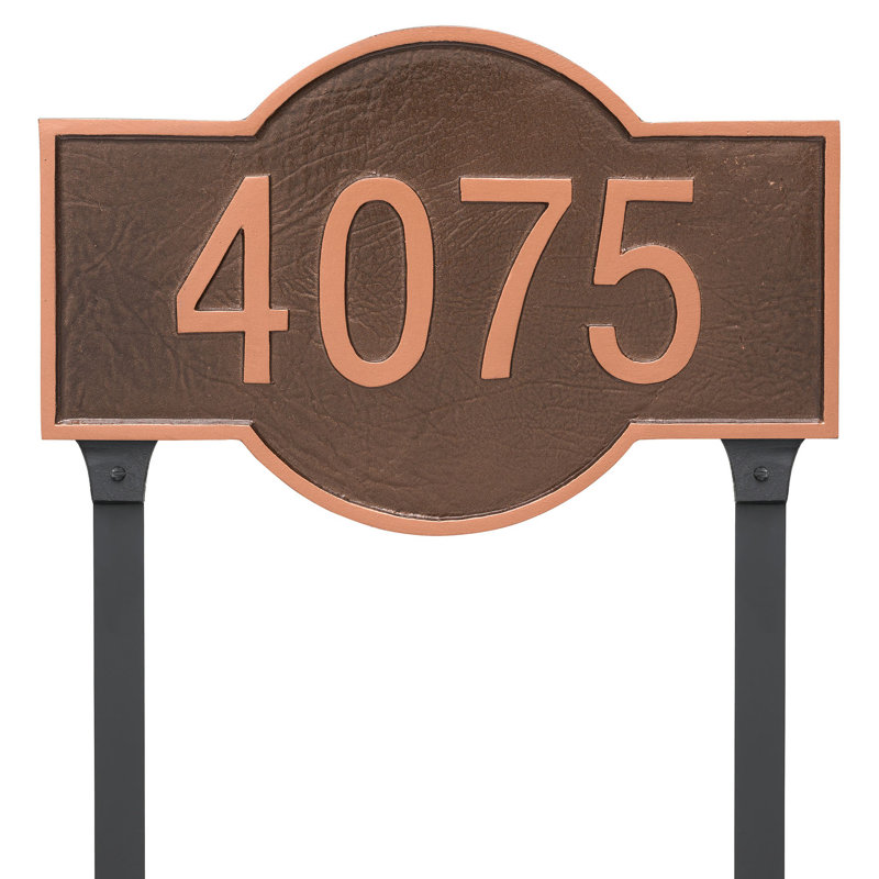 Plaque d'adresse rectangulaire avec piquets Canterbury, Rouge brique / Or