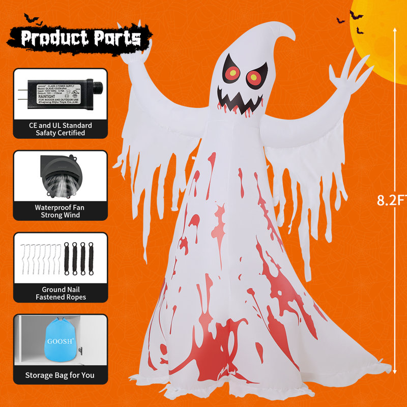 Fantôme gonflable géant d'Halloween de 8 pi avec lumières DEL intégrées