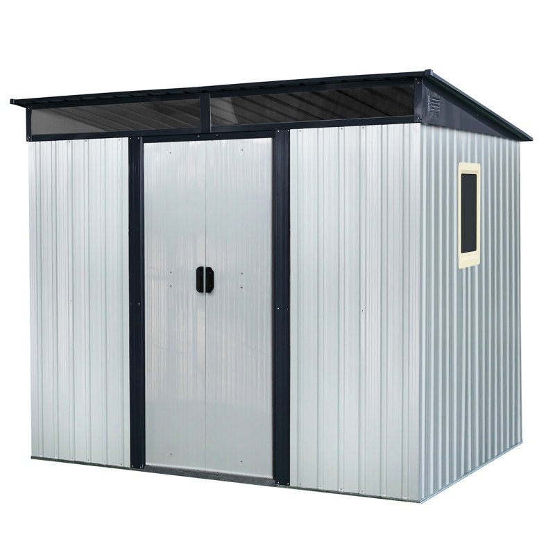 Spacious Metal Outdoor Shed For Garden Tools - With Gloves Easy To Assemble, 77.28" H x 91.29" W x 66.55" D, White/Black
