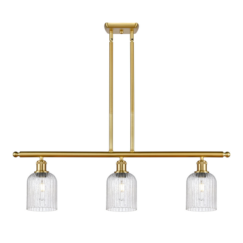 Luminaire suspendu pour îlot de cuisine 3 lumières Fiennes, Or satiné, Grainé